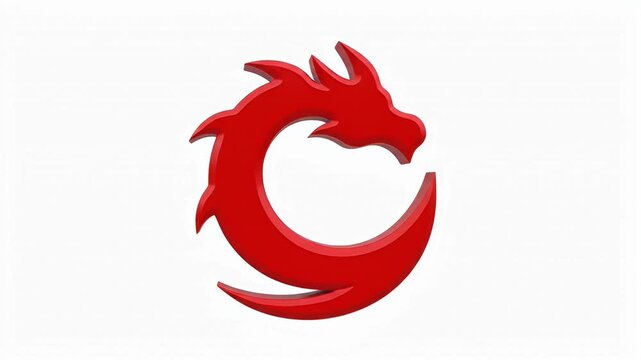 Stylized Red 3D Dragon Head Integrated with Letter C Logo Design on White Background