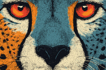 Detailed Cheetah Head Illustration with Sharp Whiskers and Intense Gaze