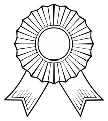 Simple Black and White Rosette Badge Illustration with Ribbon and Circle Element