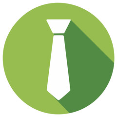 Elegant Business Necktie Flat Design Icon with Long Shadow on Green Round Background