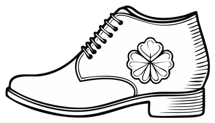 St Patricks Day Irish dress shoe with a lucky four leaf clover line art illustration