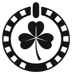 Lucky shamrock icon in a circular design resembling a power button or casino chip