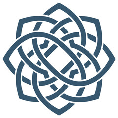 Blue floral knot graphic, Celtic design on white background