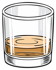 Whiskey glass illustration with alcohol drink inside, design element