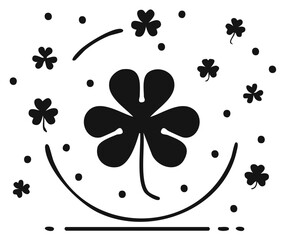 Black clover symbols and dots scattered on white background graphic illustration