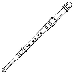 Traditional transverse flute woodwind musical instrument black and white line art