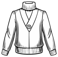 Line Art Turtleneck Cardigan Sweater, Outwear, Clothing Illustration