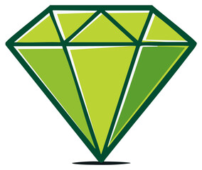 Stylized green diamond gemstone cartoon vector illustration jewel icon