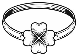 Line Art Bracelet With Four Leaf Clover Charm Symbol of Luck and Prosperity