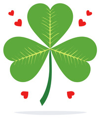 Green Clover With Red Hearts Symbolizing Luck and Love