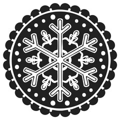 Monochrome Snowflake Illustration with Circular Border for Winter Decor