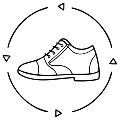 Black and white illustration of men's shoe with direction elements