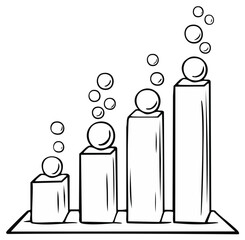 Hand drawn bar chart with bubbles representing financial growth or an economic bubble concept