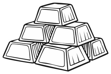 Gold Bar Stack - Outlined Drawing of Bullion, Valuable Asset Illustration, Stacked Bars