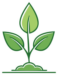 Stylized sapling with green leaves emerging from a soil mound in simplified graphic art design