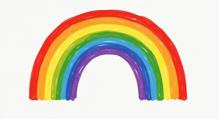 純粋な白い背景に鮮やかに輝く美しい虹のアーチが希望の光を放ち明るく心温まる未来を描くグラフィックデザイン. AI Generated