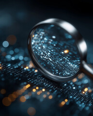 Magnifying Technology: The image features a close-up of a magnifying glass poised above a circuit board, highlighting the intricate details of modern technology and data analysis. 