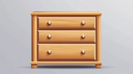 Wooden dresser illustration three drawers and simple design against neutral background