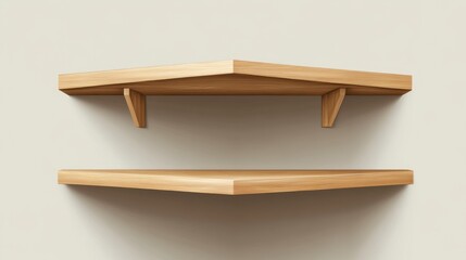 Wooden floating shelves against a neutral wall in a modern interior setting