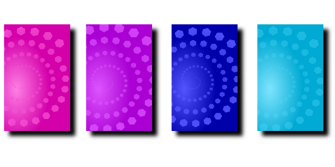 Set of Four Colorful Vertical Card Templates with Abstract Geometric Spiral Patterns for Modern Graphic Design