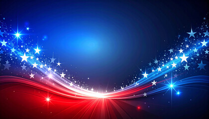 Patriotic Night Sky With Red And Blue Swirls And Bright Stars For Celebration Or National Event.