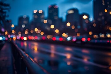 Bokeh wallpaper in the city at night with buildings