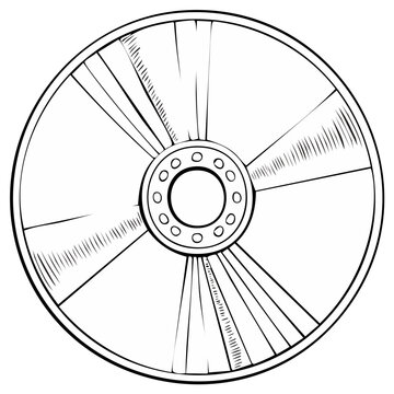 Hand Drawn Compact Disc Sketch Black and White Line Art of Vintage Music and Data Storage Media
