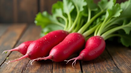 four red radishes placed side by side