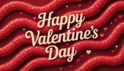 Happy Valentine's Day: A romantic expression for the celebration of love. The visual, featuring vibrant red tones, conveys the warmth and affection associated with the holiday.