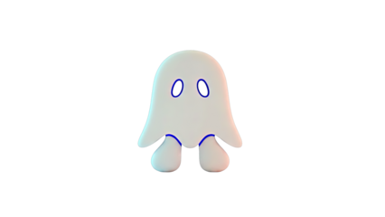 Cute 3D Ghost with Blue Outline Eyes and Mouth