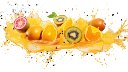 Vibrant fruit splash on transparent background