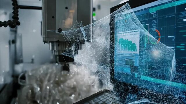 Medium shot showcasing predictive digital twin technology in mold monitoring focusing on early detection of potential defects through data analytics.