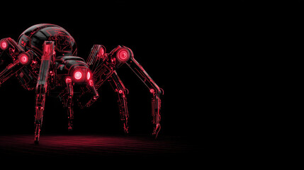 Neon Spider with a Red Glow Over a Digital Grid