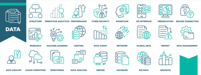 Data Icon Set Line Green