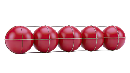 Five Red Spheres Connected by Wire Mesh