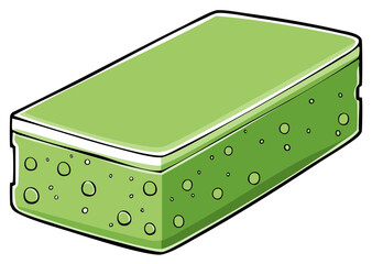 Green porous kitchen sponge for cleaning surfaces and dishwashing in rectangular shape