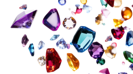 Colorful gemstones on transparent background