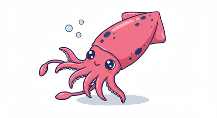 Fr�hlicher rosa Tintenfisch grinst liebensw�rdig als farbenfrohe Vektor Illustration mit spielerischen Blasen. AI Generated