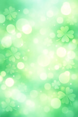 Soft Green Bokeh Background with Clover Shapes and Copy Space