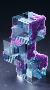 Stacked Bio-Digital Towers &mdash; Glass, Light and Moss