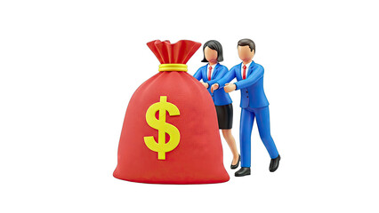 Business Partners Protecting a Red Money Bag with Dollar Sign