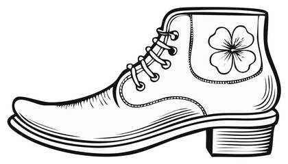 Illustration of a St Patrick's Day themed boot with a clover, isolated