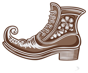 Traditional Brown Boot with Ornate Swirls and Flower Detail