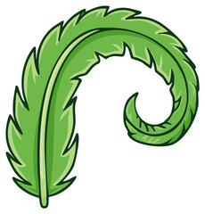 Naklejka premium Cartoon illustration of a single green fern frond with a curly end on a white background