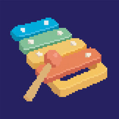 Xylophone pixel art, illustration on isolated background.