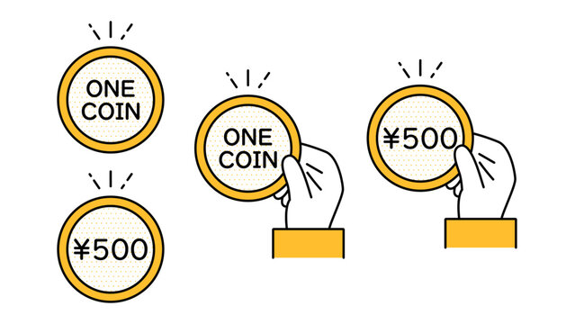 ワンコインで支払いが完了できる状況を提示する際に使用できるイラスト素材