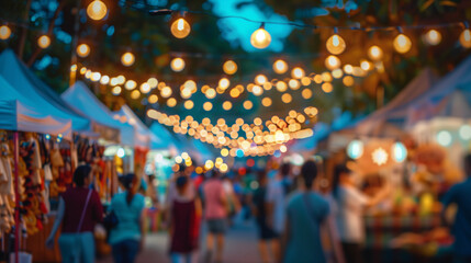 Outdoor evening festival with string lights