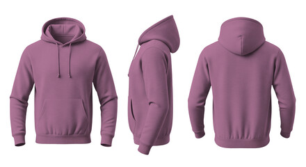 Blank Pink Hoodie Mockup Front, Side, and Back Views on Transparent Background © Drip