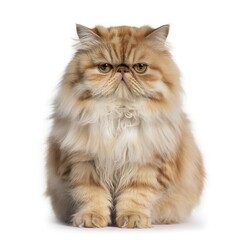 Persian cat with fluffy coat sitting on white background celebrating cat day with elegance charm and animal companionship care