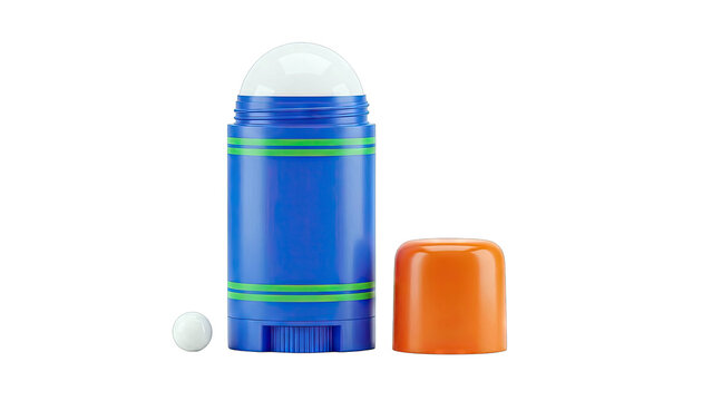 Blue Deodorant Stick with Orange Cap and Clear Dome